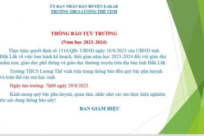 THÔNG BÁO TỰU TRƯỜNG- NĂM HỌC 2023-2024